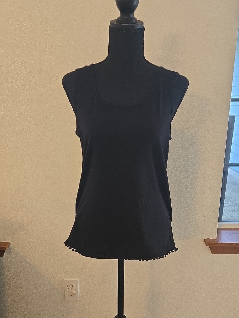 Trixxi Black Scoop Neck Tank with Scalloped Trim